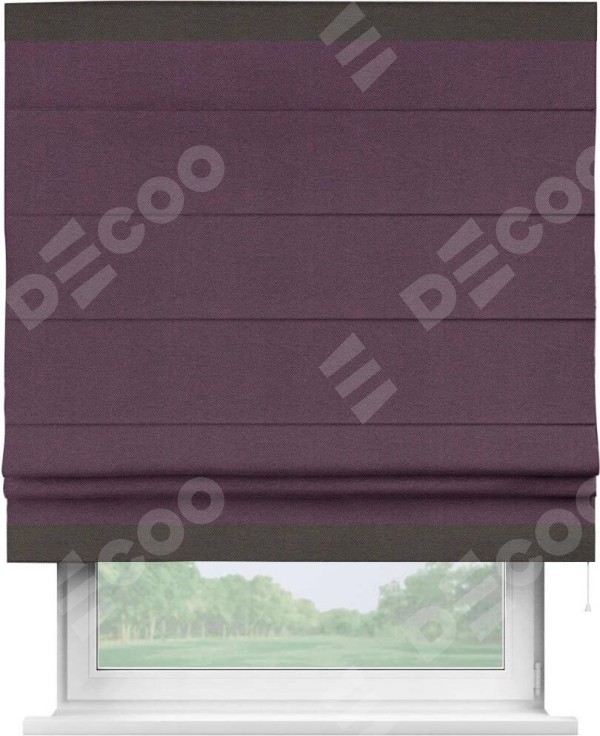 Римская штора «Кортин» с кантом Горизонт, для проема, ткань лён димаут, фиолетовый