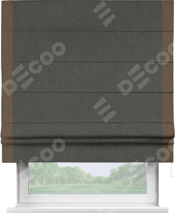 Римская штора «Кортин» с кантом Стрим Дуо, для проема, ткань лён димаут, графитово-серый