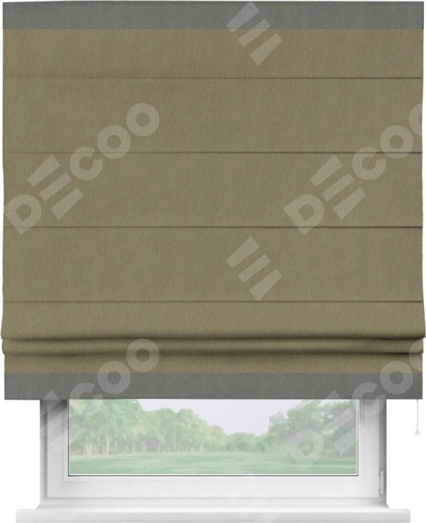 Римская штора «Кортин» с кантом Горизонт, для проема, ткань блэкаут однотонный бежево-золотой