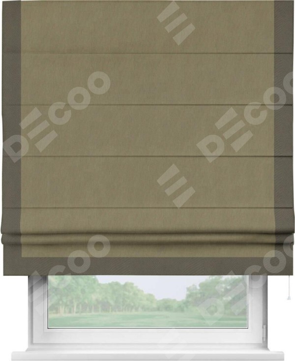 Римская штора «Кортин» с кантом Виктория, для проема, ткань блэкаут однотонный бежево-золотой