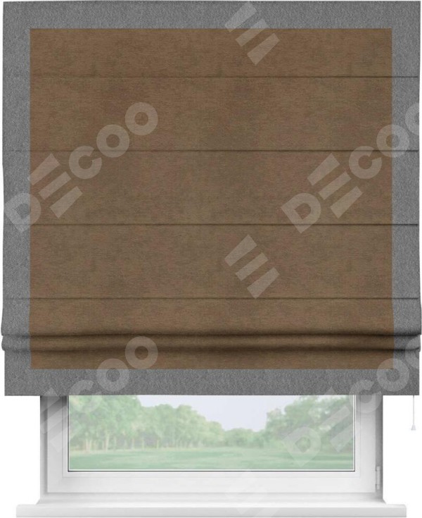 Римская штора «Кортин» с кантом Чесс, для проема, ткань софт однотонный бронзовый