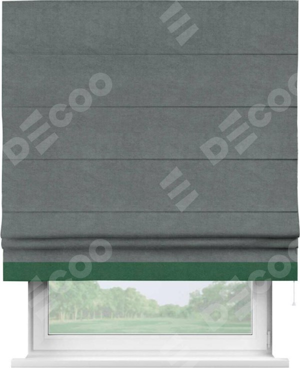 Римская штора «Кортин» с кантом Джестер, для проема, ткань вельвет серый