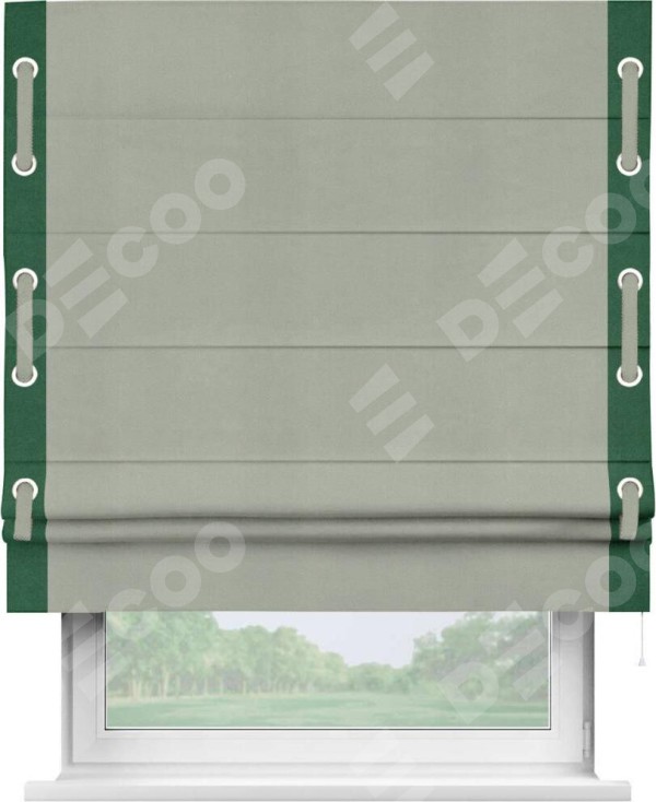 Римская штора «Кортин» с кантом Стрим Дуо (люверсы с пояском), для проема, ткань вельвет cветло-серый