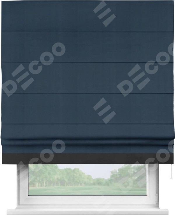 Римская штора «Кортин» с кантом Джестер, для проема, ткань блэкаут однотонный синий