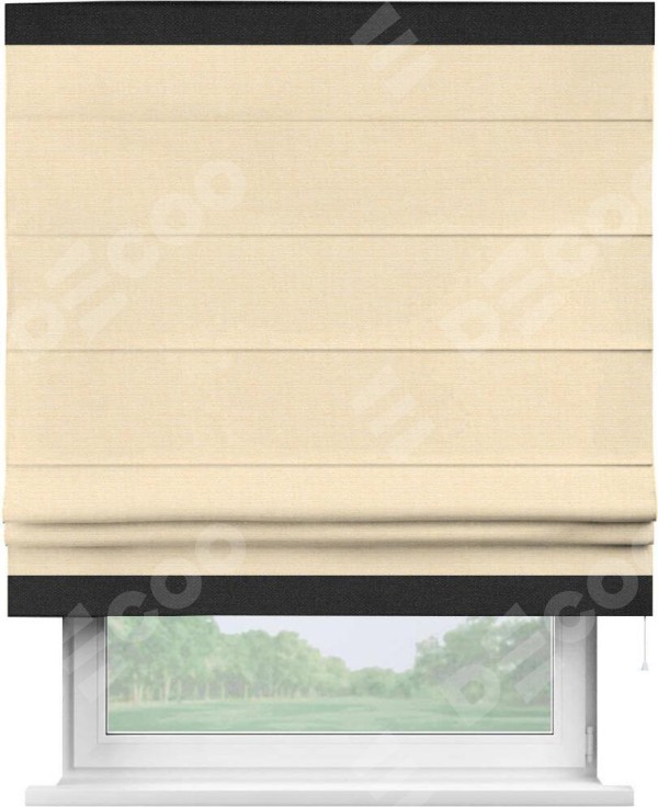 Римская штора «Кортин» выполнена в отделке кантом Горизонт, для проема, ткань лён бежевый