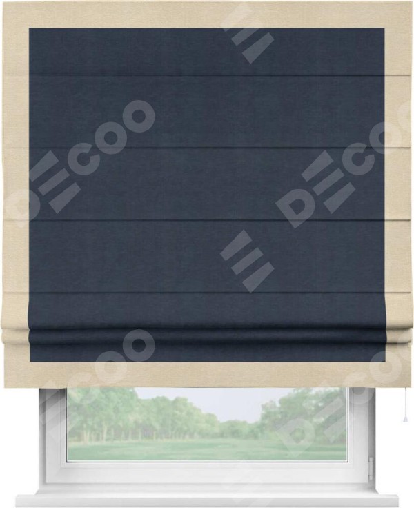 Римская штора «Кортин» с кантом Чесс, для проема, ткань софт однотонный тёмно-синий