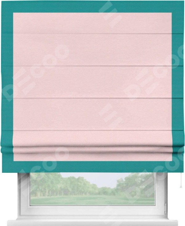 Римская штора «Кортин» с кантом Чесс, для проема, ткань блэкаут однотонный розовый