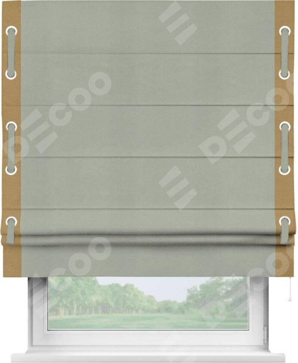 Римская штора «Кортин» с кантом Стрим Дуо (люверсы с пояском), для проема, ткань вельвет cветло-серый