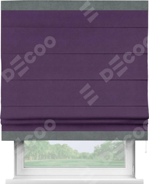 Римская штора «Кортин» с кантом Горизонт, для проема, ткань вельвет темно-фиолетовый