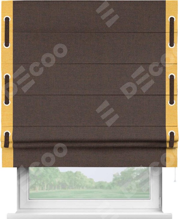 Римская штора «Кортин» с кантом Стрим Дуо (люверсы с пояском), для проема, ткань лён коричневый