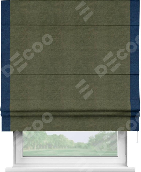Римская штора «Кортин» с кантом Стрим Дуо, для проема, ткань софт однотонный зелёный