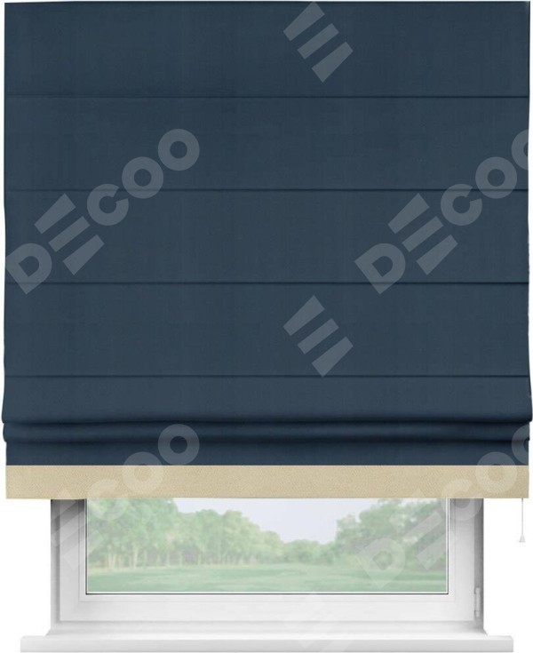 Римская штора «Кортин» с кантом Джестер, для проема, ткань блэкаут однотонный синий