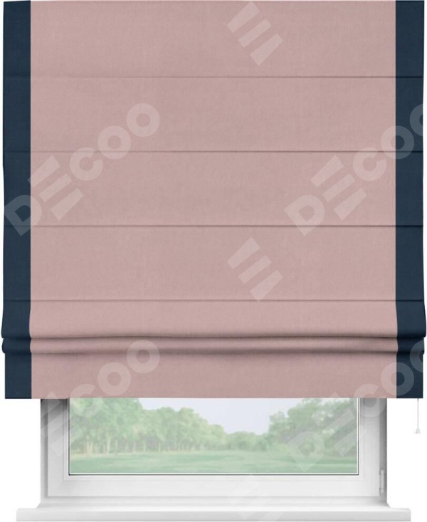 Римская штора «Кортин» с кантом Стрим Дуо, для проема, ткань вельвет розовая пудра