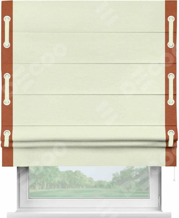 Римская штора «Кортин» с кантом Стрим Дуо (люверсы с пояском), для проема, ткань вельвет молочный