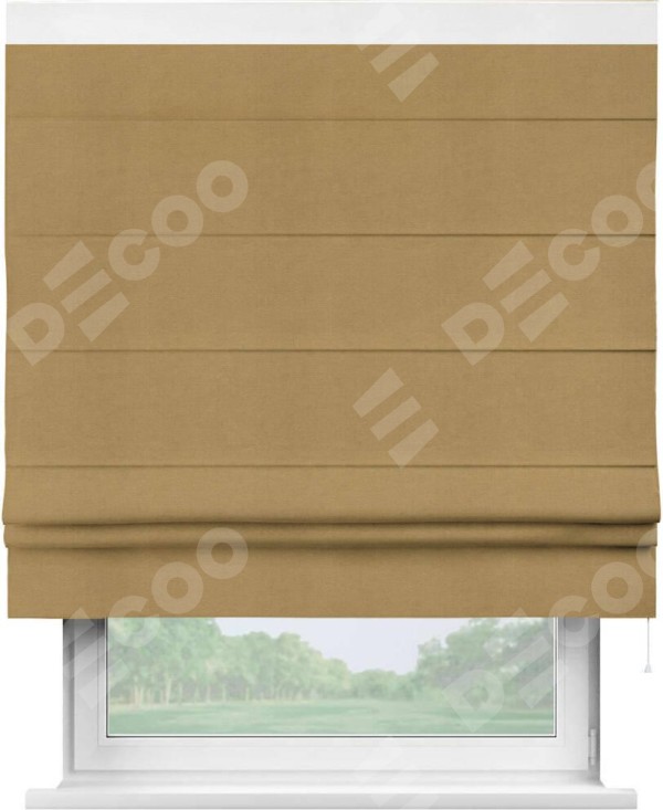 Римская штора «Кортин» с кантом Кинг, для проема, ткань вельвет горчица