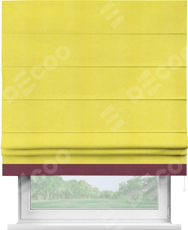 Римская штора «Кортин» с кантом Джестер, для проема, ткань вельвет cветло-желтый