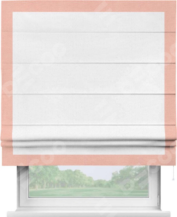 Римская штора «Кортин» с кантом Чесс, для проема, лён цвет белый