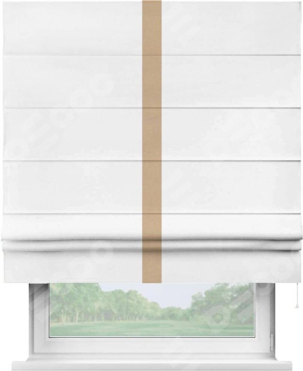 Римская штора «Кортин» с кантом Хайвэй, для проема, ткань вельвет белый