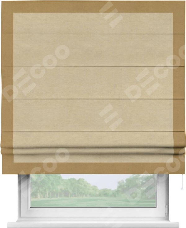 Римская штора «Кортин» с кантом Чесс, для проема, ткань вельвет бежевый