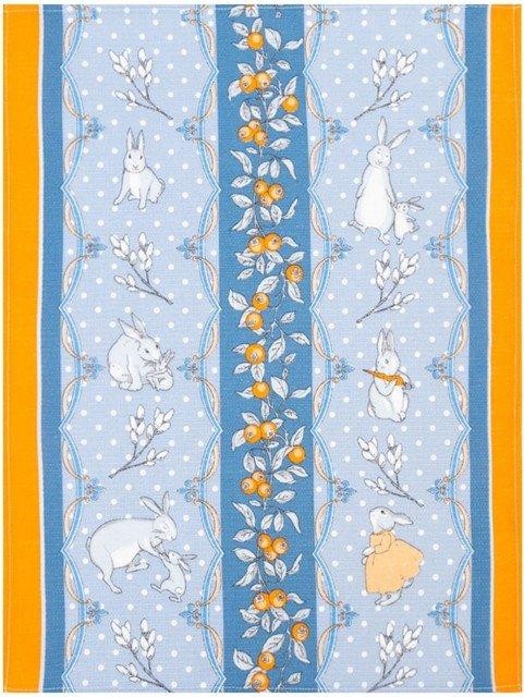 Полотенце 45х60 см, Пасхальные зайцы (рис.2), синий, вафля, 160 гр/м2, хлопок 100%