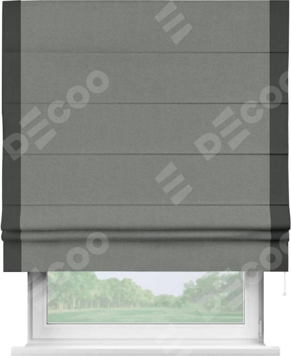 Римская штора «Кортин» с кантом Стрим Дуо, для проема, лён блэкаут серый