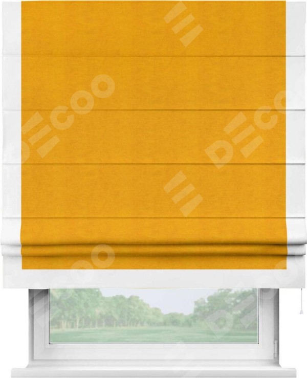Римская штора «Кортин» с кантом Виктория, для проема, ткань вельвет желтый