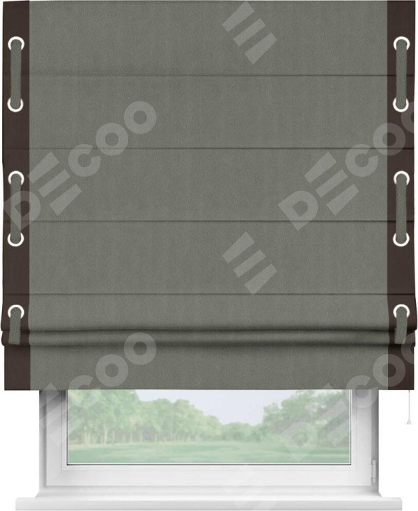 Римская штора «Кортин» с кантом Стрим Дуо (люверсы с пояском), для проема, ткань блэкаут однотонный тёмно-серый