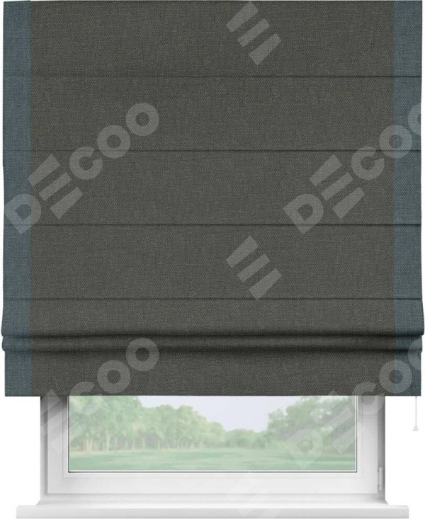Римская штора «Кортин» с кантом Стрим Дуо, для проема, ткань лён димаут, графитово-серый