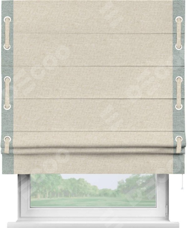 Римская штора «Кортин» с кантом Стрим Дуо (люверсы с пояском), для проема, ткань стиф димаут молочный