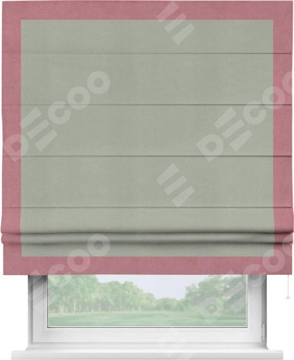 Римская штора «Кортин» с кантом Чесс, для проема, ткань вельвет cветло-серый