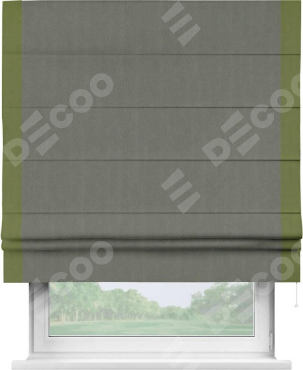 Римская штора «Кортин» с кантом Стрим Дуо, для проема, ткань блэкаут однотонный тёмно-серый