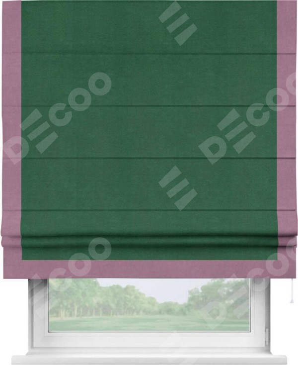 Римская штора «Кортин» с кантом Виктория, для проема, ткань вельвет зеленый