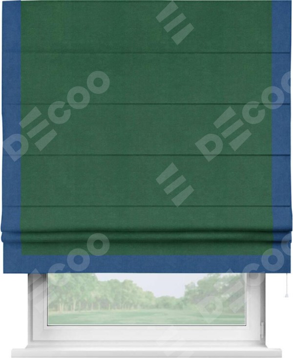 Римская штора «Кортин» с кантом Виктория, для проема, ткань вельвет зеленый