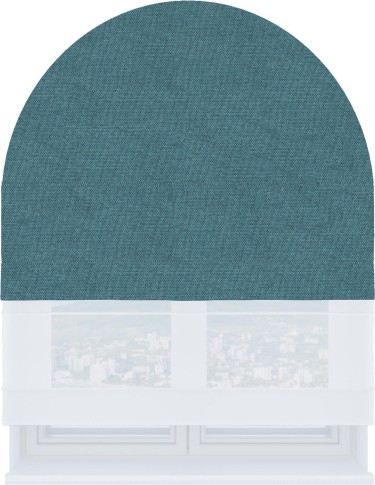 Римская штора «Кортин», лён димаут светло-синий, день-ночь для арочного проёма