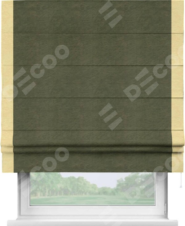 Римская штора «Кортин» с кантом Стрим Дуо, для проема, ткань софт однотонный зелёный