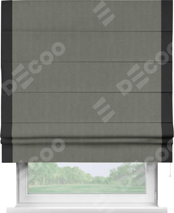 Римская штора «Кортин» с кантом Стрим Дуо, для проема, ткань блэкаут однотонный тёмно-серый