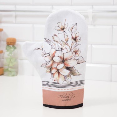Варежка-прихватка "Floral mood" 20х28см,саржа, 100% х/л, ватин 250г/м2