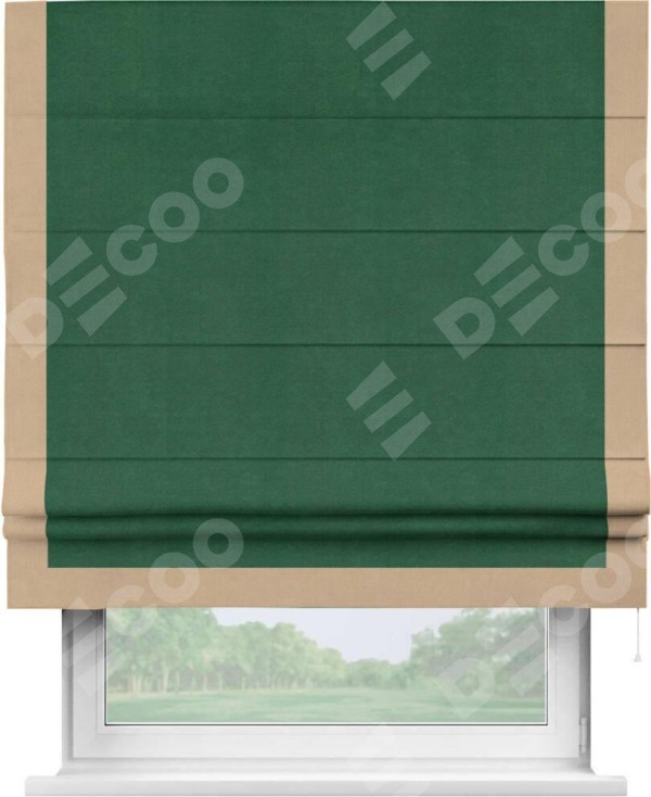 Римская штора «Кортин» с кантом Виктория, для проема, ткань вельвет зеленый