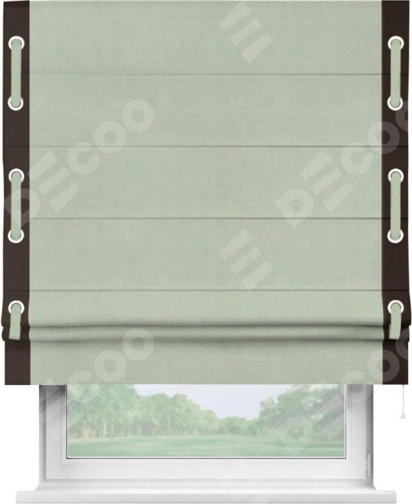 Римская штора «Кортин» с кантом Стрим Дуо (люверсы с пояском), для проема, ткань блэкаут однотонный светло-серый