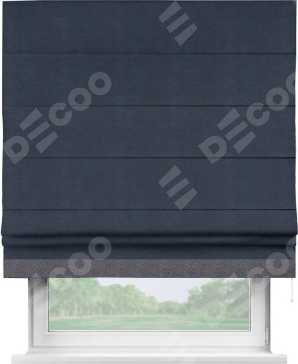 Римская штора «Кортин» с кантом Джестер, для проема, ткань софт однотонный тёмно-синий