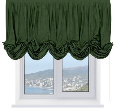 Австрийская штора «Кортин», вельвет тёмно-салатовый