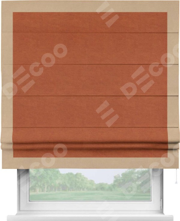 Римская штора «Кортин» с кантом Чесс, для проема, ткань вельвет терракотовый