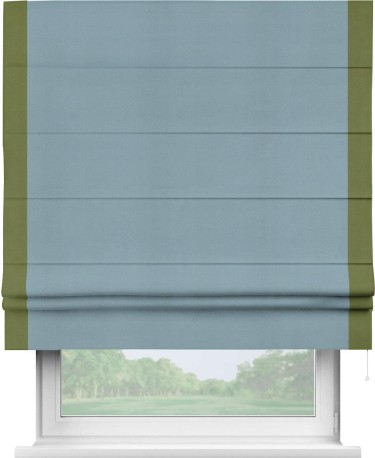 Римская штора «Кортин» с кантом Стрим Дуо, для проема, ткань блэкаут однотонный серо-голубой