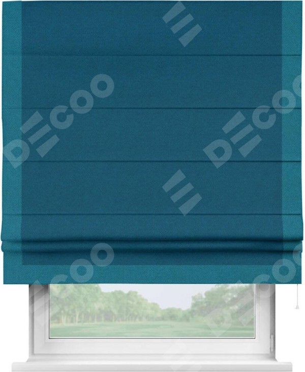 Римская штора «Кортин» с кантом Виктория, для проема, ткань лён димаут, синий