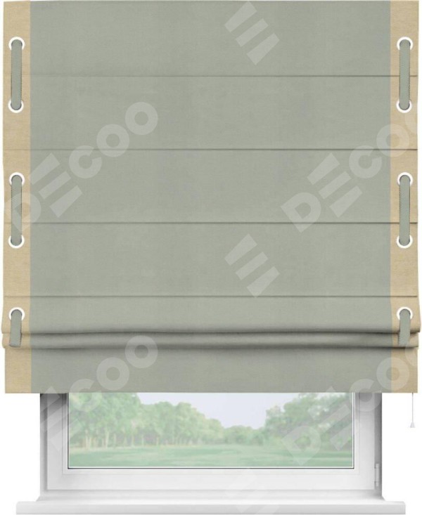 Римская штора «Кортин» с кантом Стрим Дуо (люверсы с пояском), для проема, ткань вельвет cветло-серый