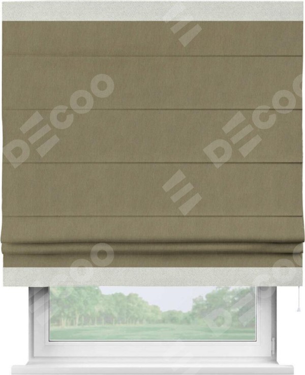 Римская штора «Кортин» с кантом Горизонт, для проема, ткань блэкаут однотонный бежево-золотой