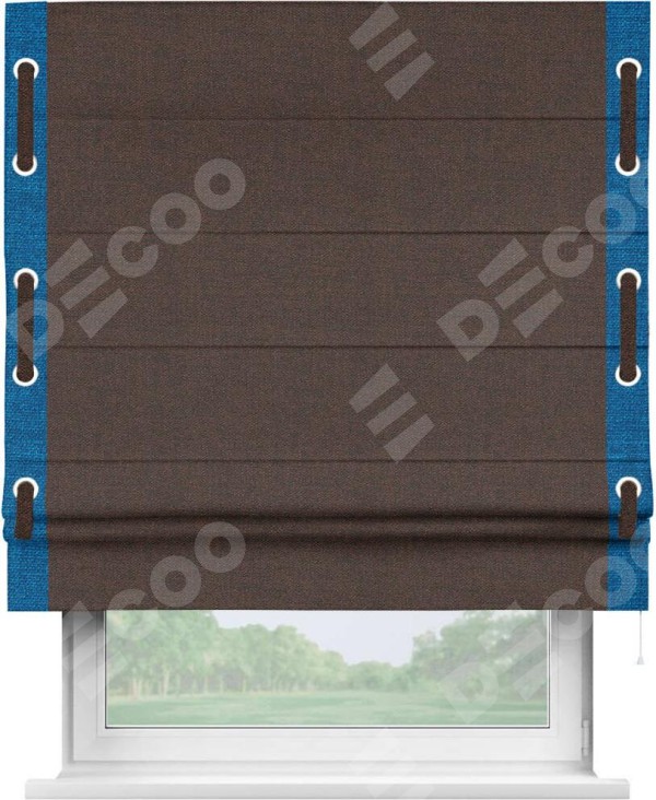Римская штора «Кортин» с кантом Стрим Дуо (люверсы с пояском), для проема, ткань лён коричневый