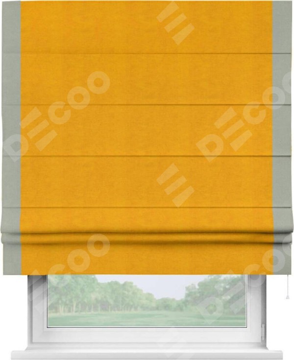 Римская штора «Кортин» с кантом Стрим Дуо, для проема, ткань вельвет желтый