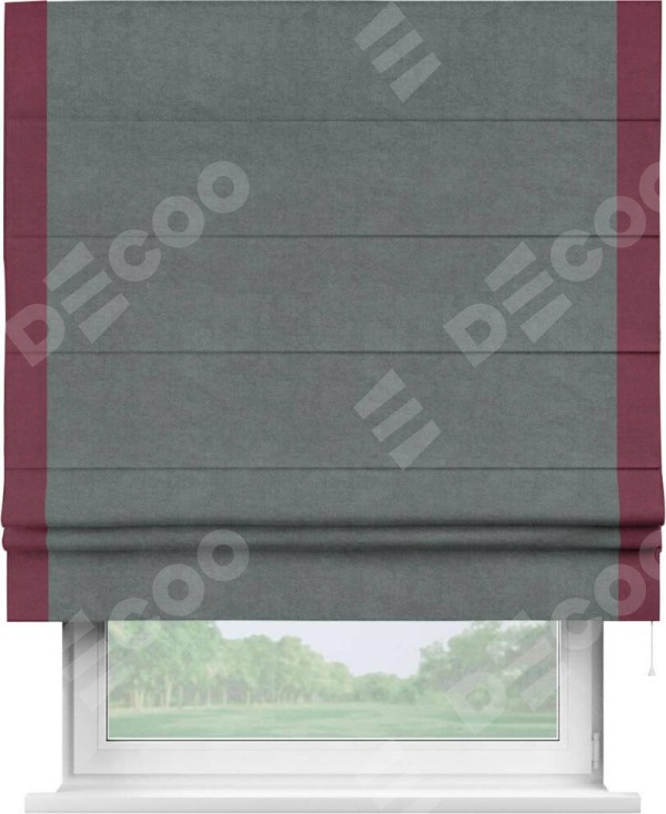 Римская штора «Кортин» с кантом Стрим Дуо, для проема, ткань вельвет серый