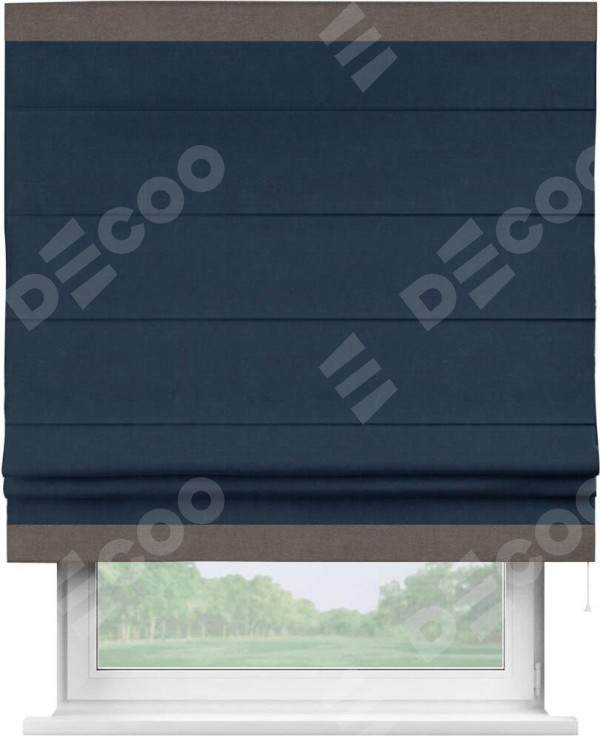 Римская штора «Кортин» с кантом Горизонт, для проема, ткань вельвет темно-синий